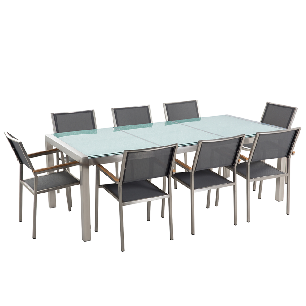 Garden Dining Set 8 Seater GROSSETO Cracked Glass Transparent/ Grey