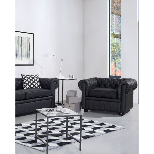 Beliani Armchair CHESTERFIELD Leather Black 1