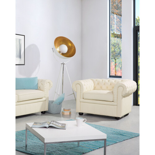 Beliani Armchair CHESTERFIELD Leather Light Beige 2