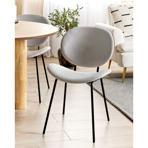Beliani Set of 2 Dining Chairs LUANA Velvet Light Grey 1