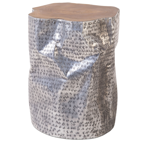 Beliani Side Table GORDON Teak Wood Silver 1