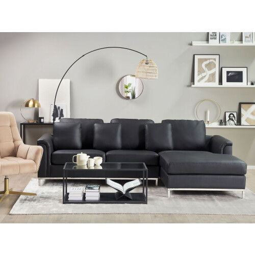 Beliani Corner Sofa 4 Seater OSLO Leather Black Left Hand 1