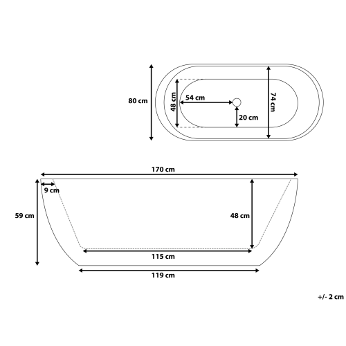 Beliani Freestanding Bathtub NEVIS 1700 x 800 mm White 2
