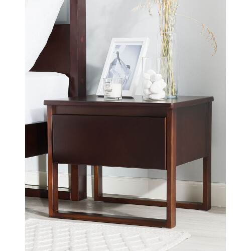 Beliani 1 Drawer Bedside Table GIULIA Pine Wood Dark Brown 1