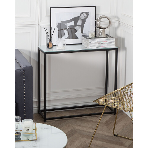 Beliani Console Table DELANO Tempered Glass Marble/ Black 1