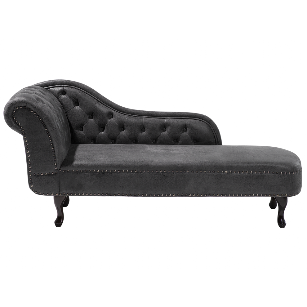 Left-Hand Chaise Lounge NIMES Faux Suede Dark Grey
