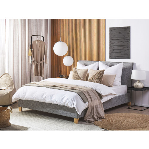 Beliani Bed Fabric SENNEZ 160 x 200 cm (EU King Size) Light Grey 1