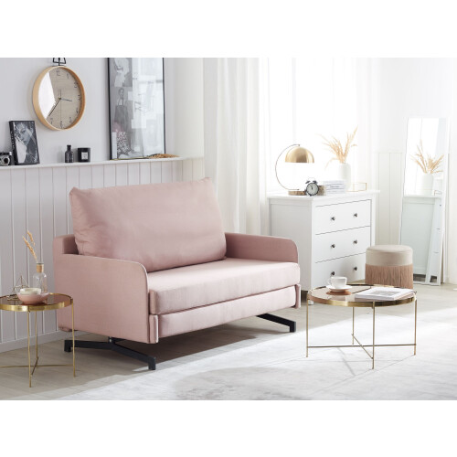 Beliani Sofa Bed 2 Seater BELFAST Fabric Pink 2