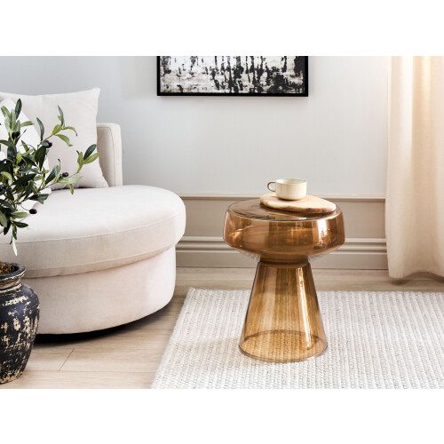 Beliani Side Table LAGUNA Glass Golden Brown 1