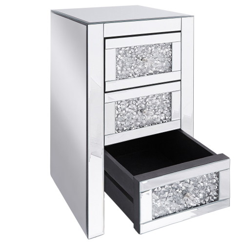 Beliani 3 Drawer Bedside Table LORAY Glass Mirrored Silver 2