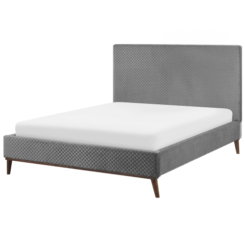 Beliani Bed Velvet BAYONNE 140 x 200 cm (EU Double) Light Grey 1