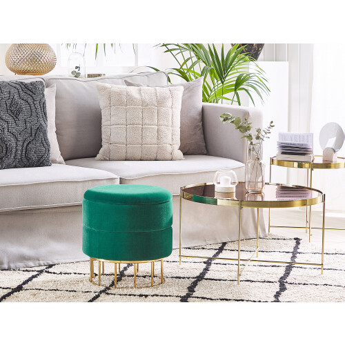 Beliani Storage Pouffe ELGIN Velvet Dark Green 1