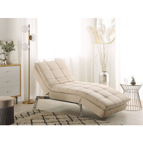 Beliani Chaise Longue LOIRET Velvet Beige 1