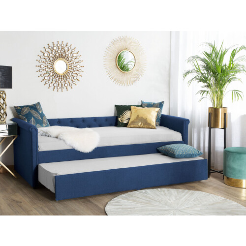 Beliani Trundle Bed Fabric LIBOURNE 80 x 200 cm (EU Small Single) Navy Blue 1
