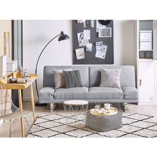 Beliani Sofa Bed 2 Seater YORK Fabric Light Grey 1