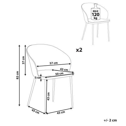Beliani Set of 2 Dining Chairs MASON Fabric Light Grey 2