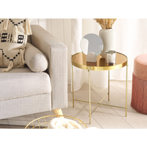 Beliani Side Table LUCEA Tempered Glass Gold 1