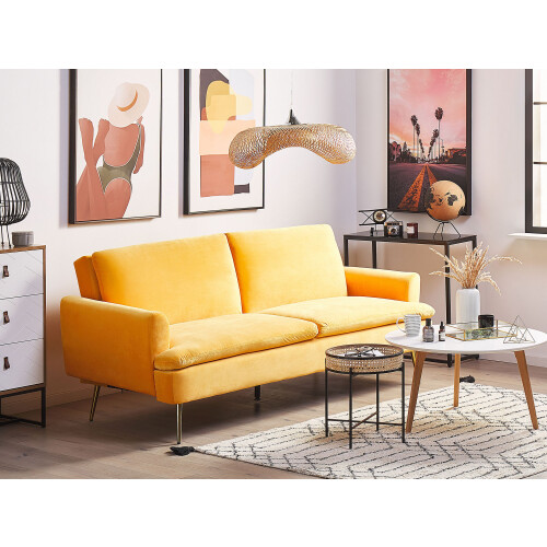 Beliani Sofa Bed 3 Seater VETTRE Velvet Yellow 1