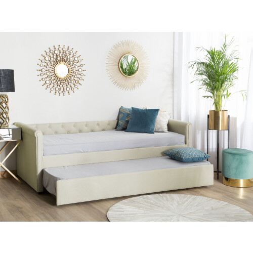 Beliani Trundle Bed Fabric LIBOURNE 80 x 200 cm (EU Small Single) Beige 1