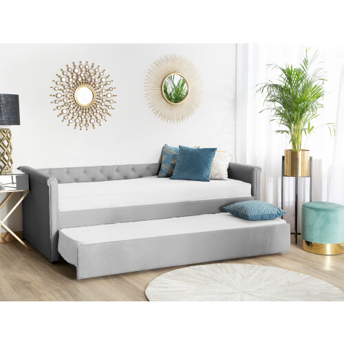 Beliani Trundle Bed Fabric LIBOURNE 80 x 200 cm (EU Small Single) Light Grey 1
