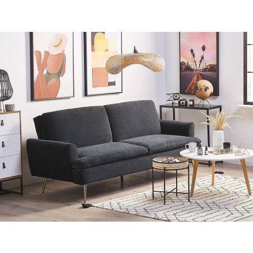 Beliani Sofa Bed 3 Seater VETTRE Velvet Black 2