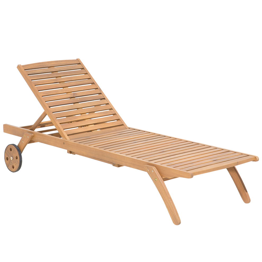 Sun Lounger CESANA Reclining Acacia Wood Light Brown