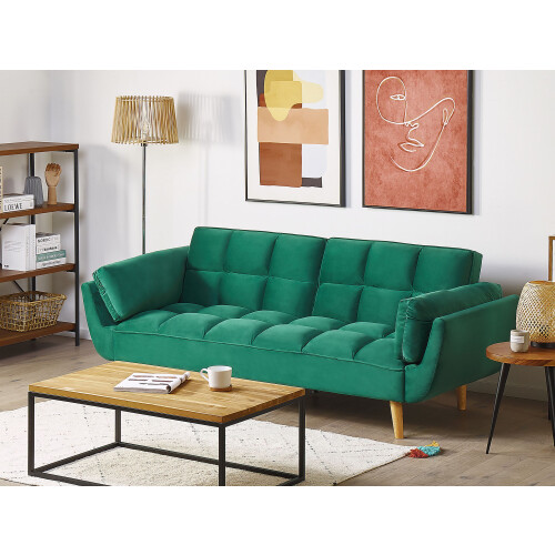 Beliani Sofa Bed 3 Seater ASBY Velvet Green 1