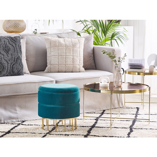 Beliani Storage Pouffe ELGIN Velvet Teal 1
