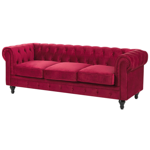 Beliani Sofa 3 Seater CHESTERFIELD Velvet Dark Red 1