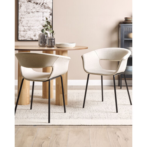 Beliani Set of 2 Dining Chairs ELMA Fabric Light Beige 1