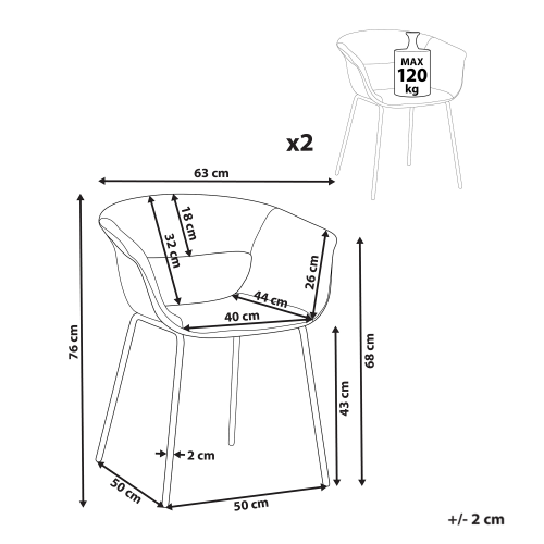 Beliani Set of 2 Dining Chairs ELMA Fabric Light Beige 2