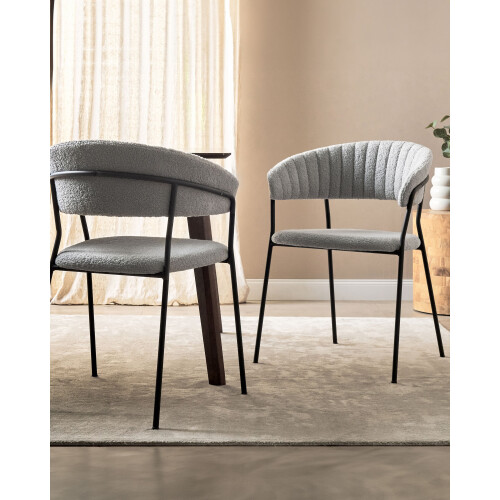 Beliani Set of 2 Dining Chairs MARIPOSA Boucle Grey 1