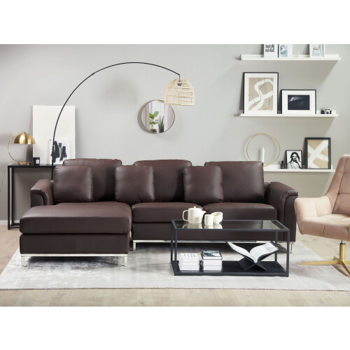 Beliani Corner Sofa 4 Seater OSLO Leather Brown Right Hand 1