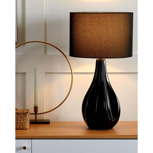 Beliani Table Lamp SANTEE Porcelain Black 1