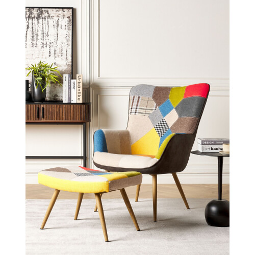 Beliani Wingback Chair VEJLE with Footstool Fabric Multicolour 1