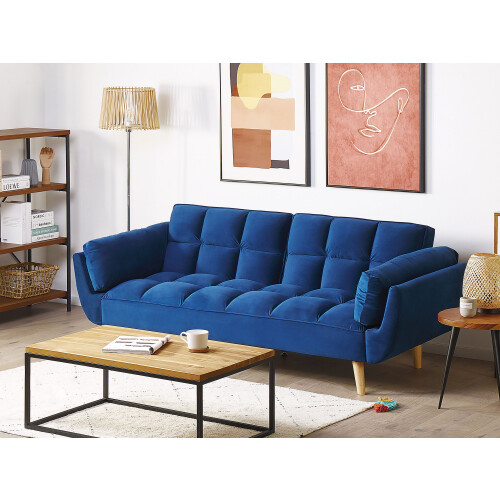 Beliani Sofa Bed 3 Seater ASBY Velvet Navy Blue 1