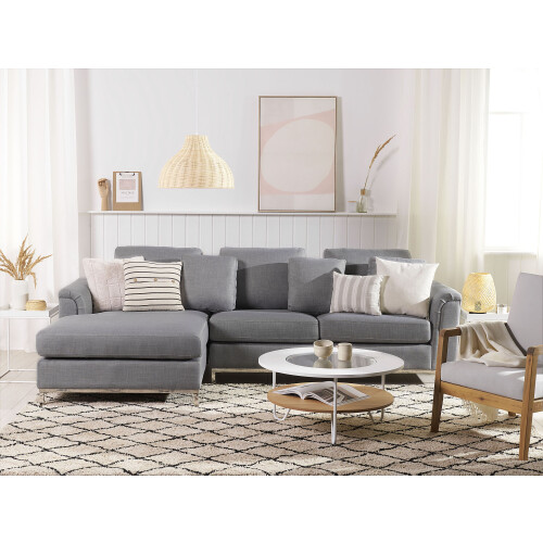 Beliani Corner Sofa 4 Seater OSLO Fabric Light Grey Right Hand 1