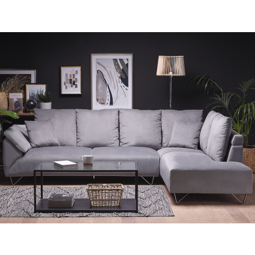 Beliani Corner Sofa 4 Seater LUNNER Corduroy Grey Left Hand 1