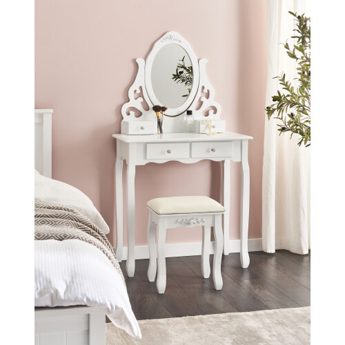 Beliani Dressing Table with Mirror and Stool AMOUR White 1