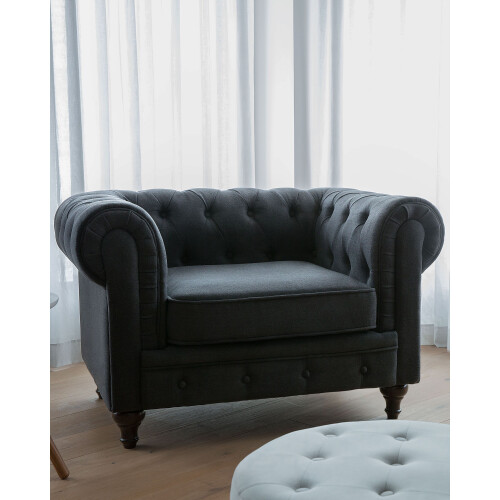 Beliani Armchair CHESTERFIELD Fabric Graphite Grey 2