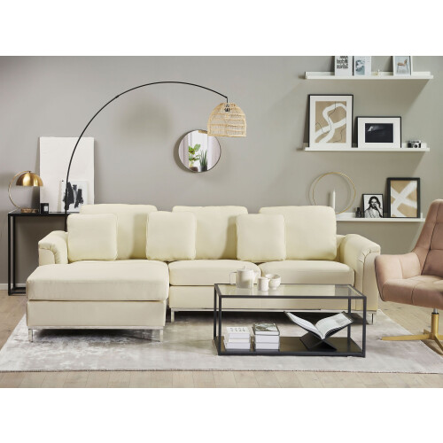 Beliani Corner Sofa 4 Seater OSLO Leather Light Beige Right Hand 1