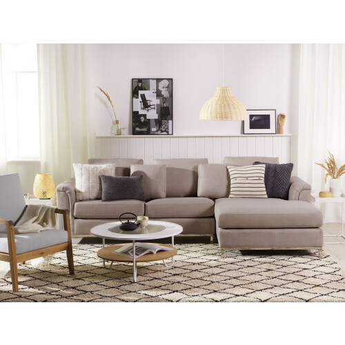 Beliani Corner Sofa 4 Seater OSLO Fabric Beige Left Hand 2