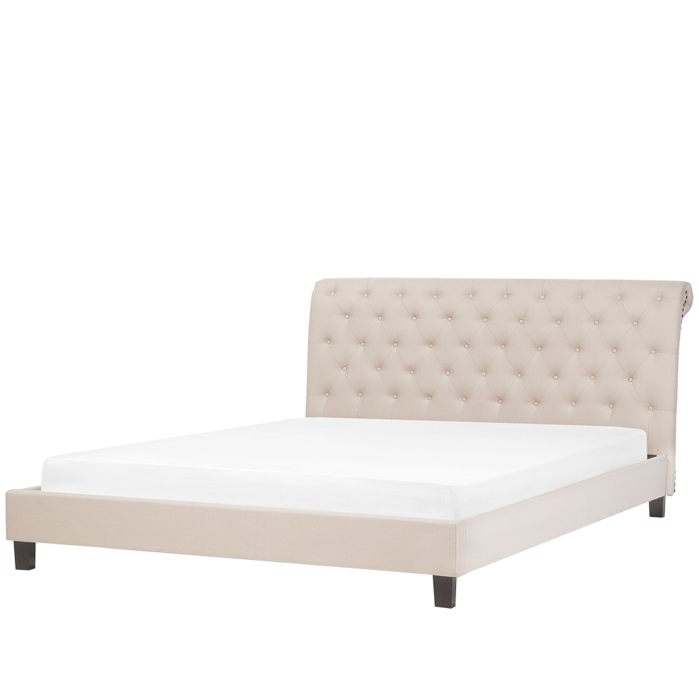 Beliani Bed Fabric Reims 180 X 200 Cm (Eu Super King) Beige Cream