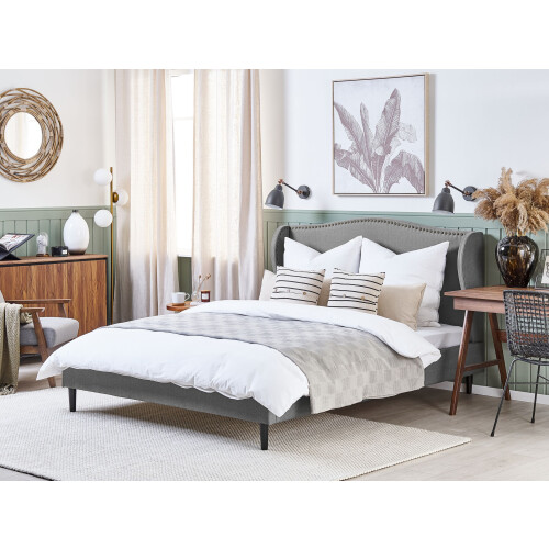 Beliani Bed Fabric COLMAR 140 x 200 cm (EU Double) Grey 1