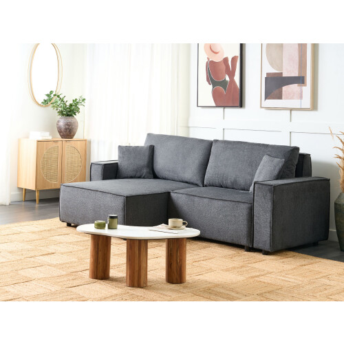 Beliani Corner Sofa Bed 3 Seater KARILA with Storage Fabric Dark Grey Right Hand 2