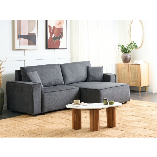 Beliani Corner Sofa Bed 3 Seater KARILA Fabric Dark Grey with Storage Left Hand 1