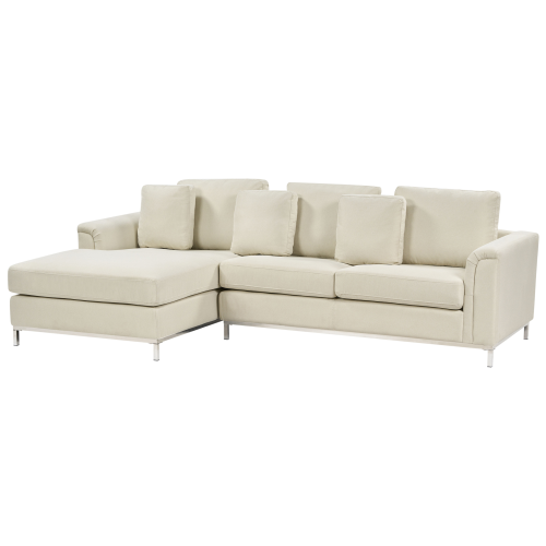 Beliani Corner Sofa 4 Seater OSLO Fabric Beige Right Hand 1