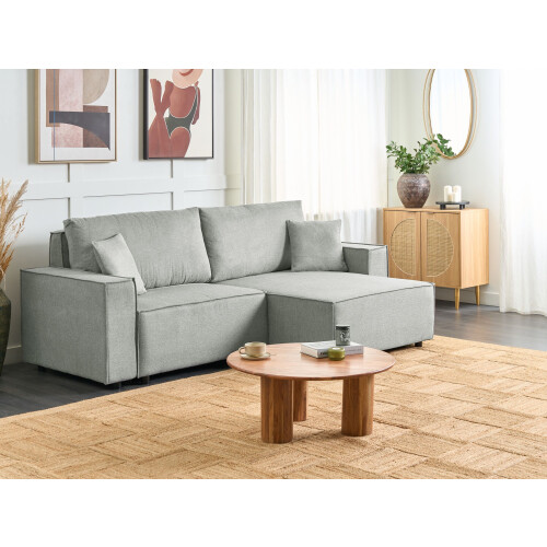 Beliani Corner Sofa Bed 3 Seater KARILA Fabric Grey with Storage Left Hand 1