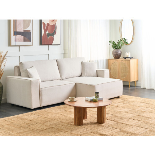 Beliani Sofa Bed 3 Seater KARILA with Storage Fabric Light Beige Left Hand 2
