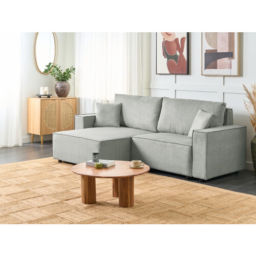Beliani Corner Sofa Bed 3 Seater KARILA with Storage Fabric Grey Right Hand 1